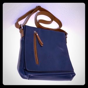 Genuine Leather Messenger Bag in Navy